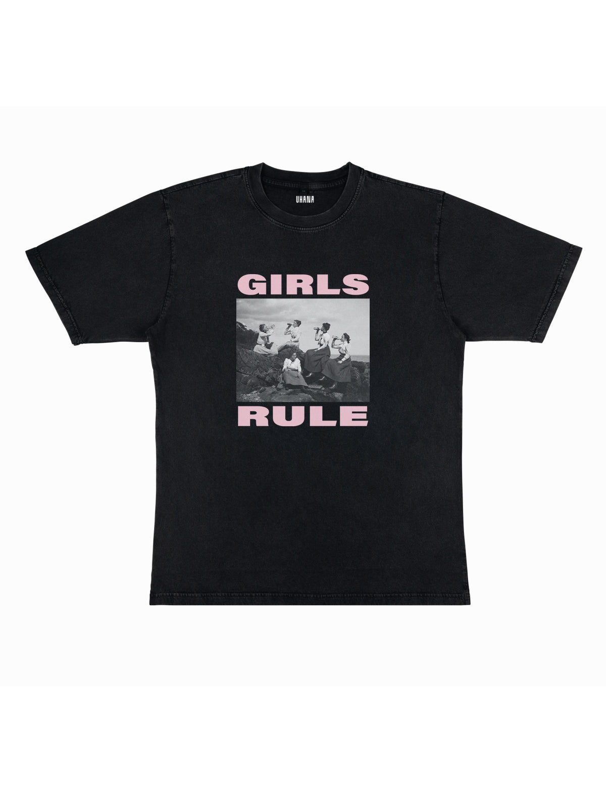 Girls Rule Oversize T-shirt, Stonewashed Black
