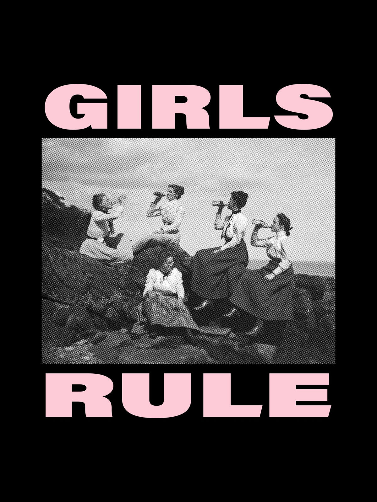 Girls Rule Oversize T-shirt, Stonewashed Black