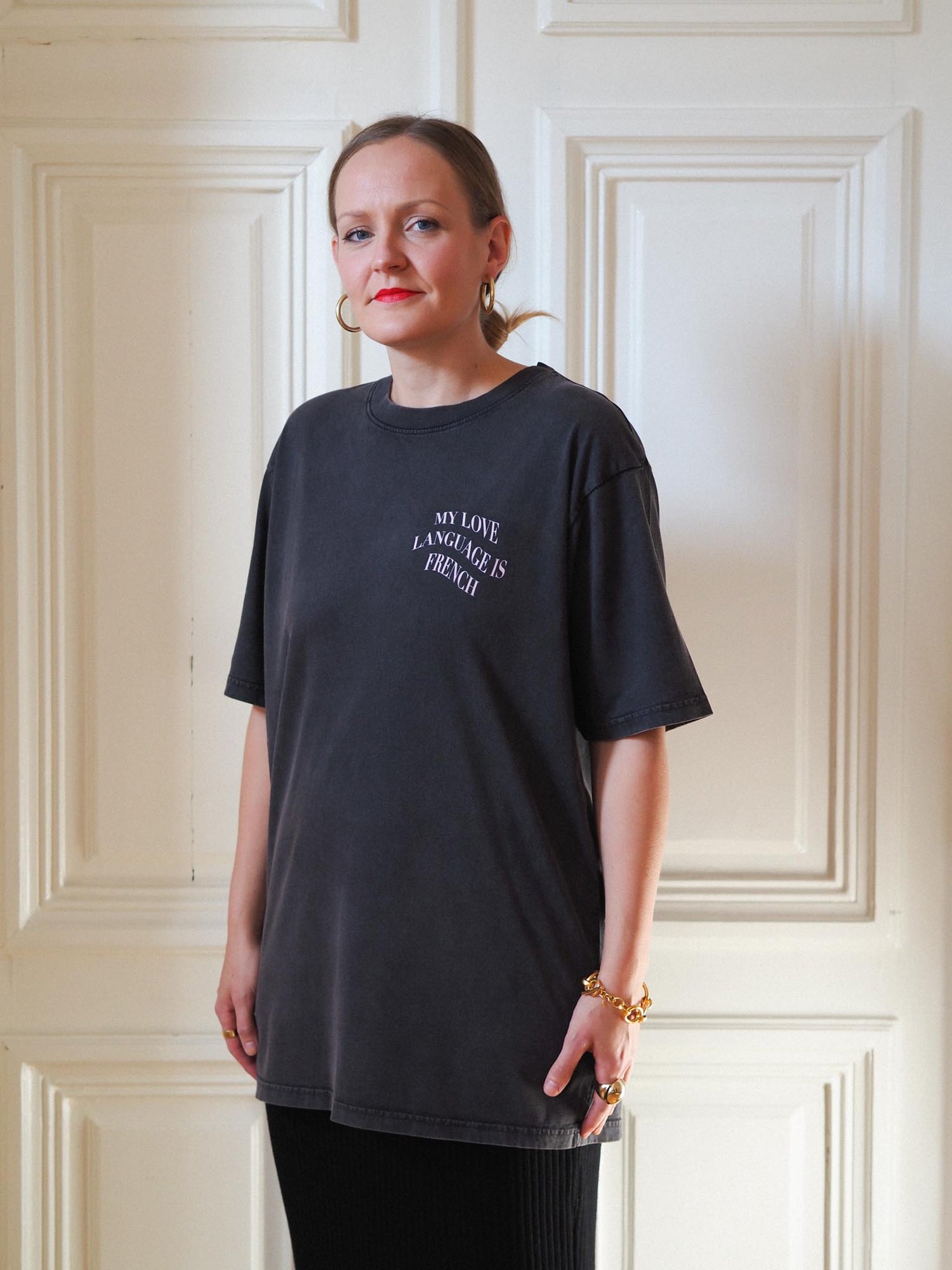 Je T'aime Oversize T-shirt, Stonewashed Black