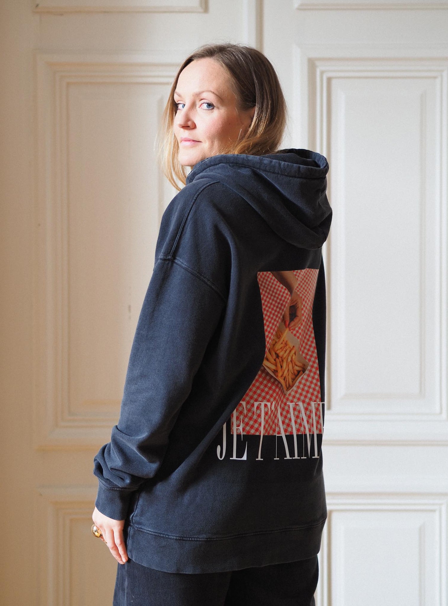 Je T'aime Hoodie, Stonewashed Black