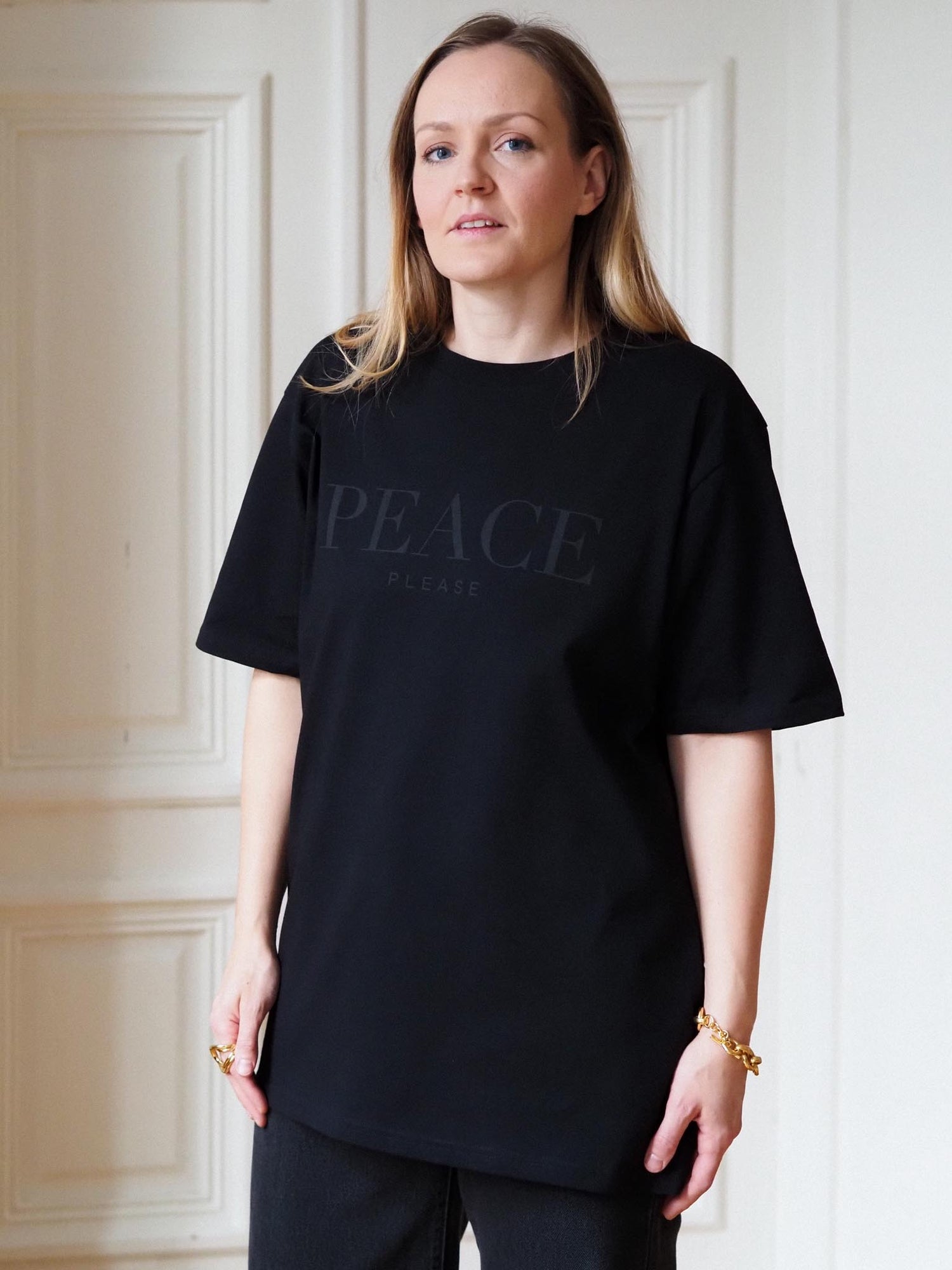 Peace Please Unisex T-shirt, All Black