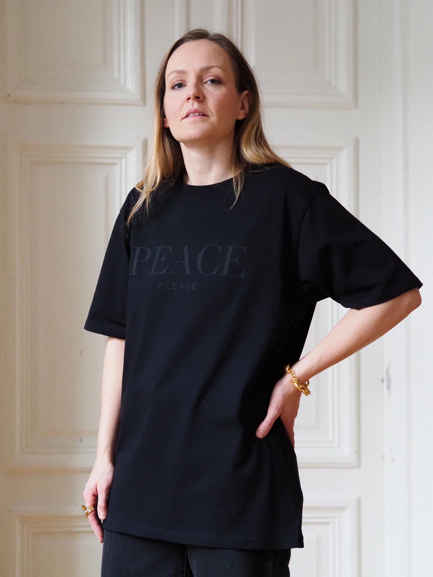 Peace Please Unisex T-shirt, All Black