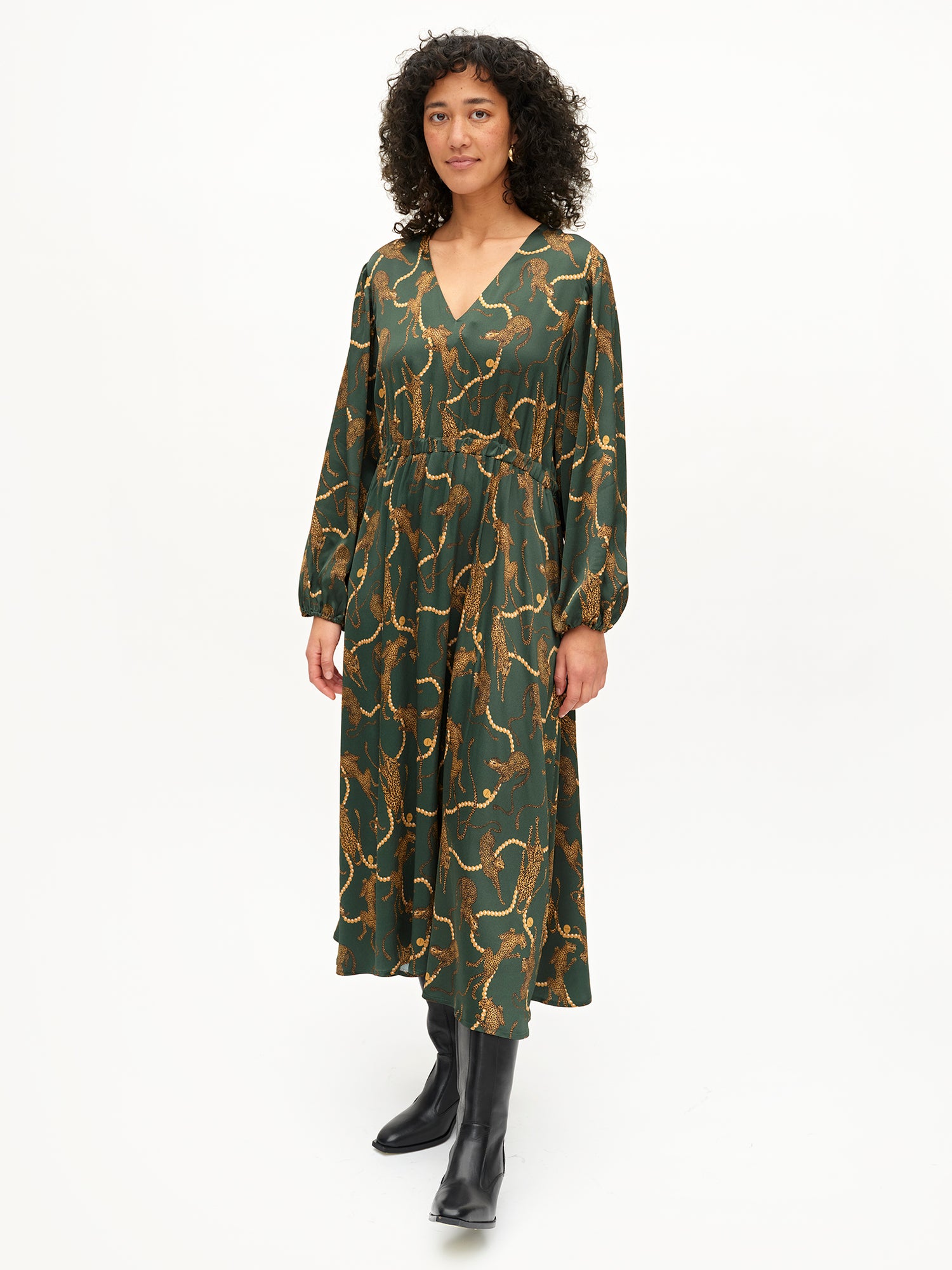 Verity Dress, Pearl Leopard Green