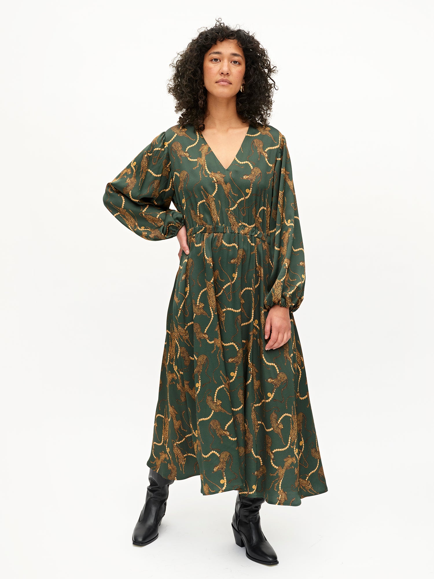 Uhana - Verity Dress, Pearl Leopard, Green