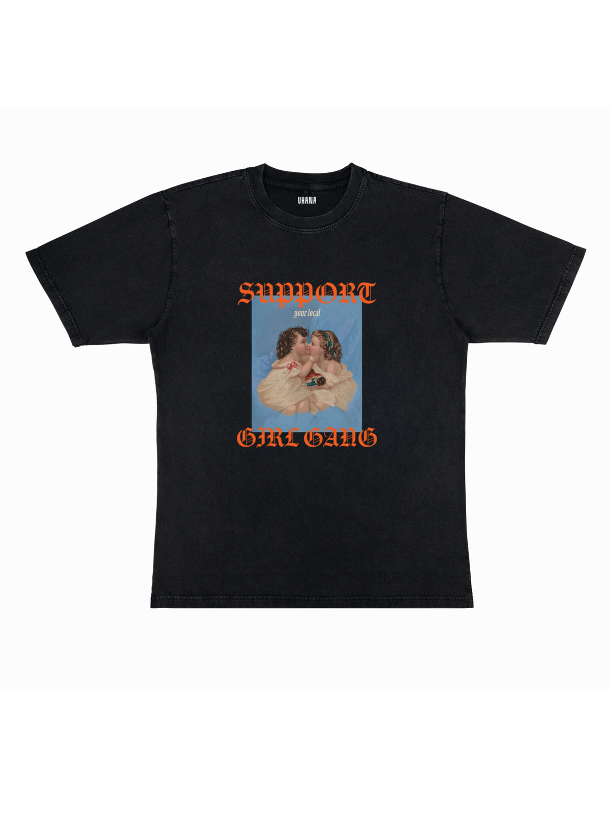 Girl Gang Oversize T-shirt, Stonewashed Black